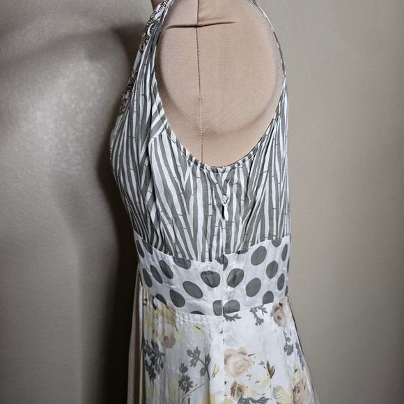 Chan Luu 100% Silk Patchwork Midi Dress‎ Floral Paisley Stripes Small Ivory gray - Picture 5 of 10